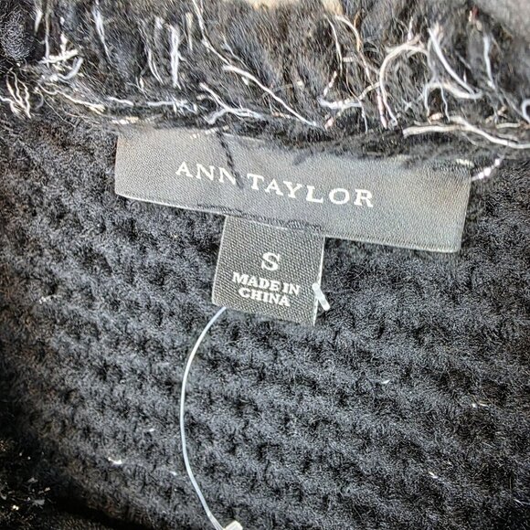 Ann Taylor Sweater Womens Small Black Cardigan Wool Acrylic Textured Collar - Picture 2 of 12